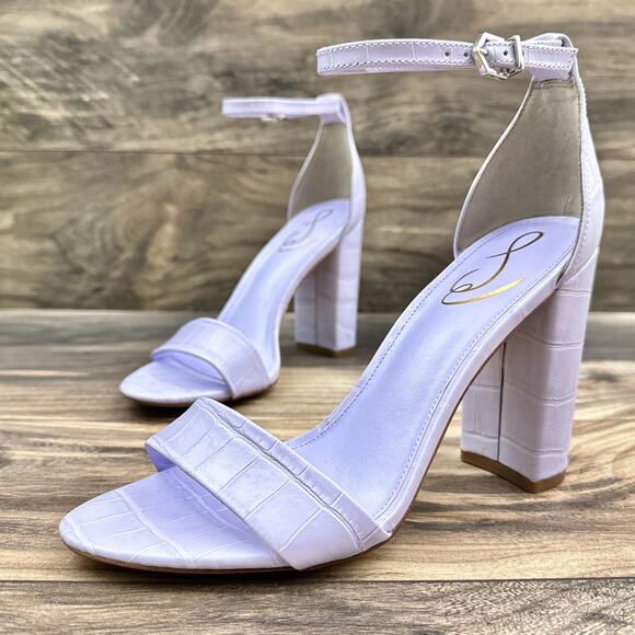 NIB Sam Edelman 8M Yaro Leather Ankle Strap Block Heel Sandals Lilac Croc - Picture 5 of 12